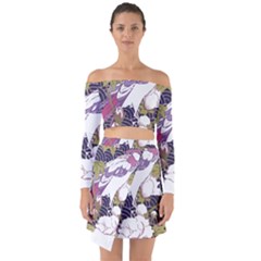 Tropical T- Shirt Tropical Pattern Floriculture T- Shirt Off Shoulder Top with Skirt Set