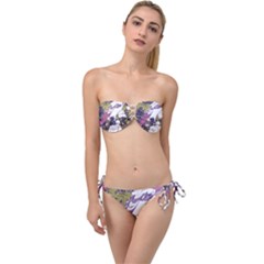 Tropical T- Shirt Tropical Pattern Floriculture T- Shirt Twist Bandeau Bikini Set