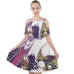 Tropical T- Shirt Tropical Pattern Floriculture T- Shirt Cut Out Shoulders Chiffon Dress