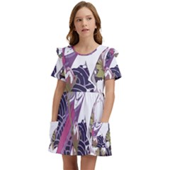 Tropical T- Shirt Tropical Pattern Floriculture T- Shirt Kids  Frilly Sleeves Pocket Dress