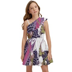 Tropical T- Shirt Tropical Pattern Floriculture T- Shirt Kids  One Shoulder Party Dress