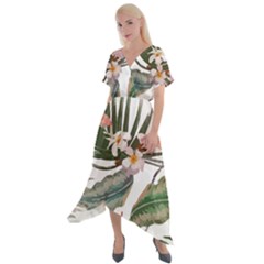 Tropical T- Shirt Tropical Pattern Quiniflore T- Shirt Cross Front Sharkbite Hem Maxi Dress by maxcute