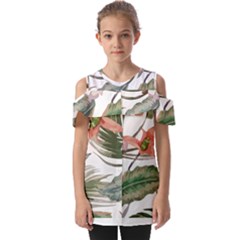 Tropical T- Shirt Tropical Pattern Quiniflore T- Shirt Fold Over Open Sleeve Top