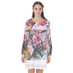 Tropical T- Shirt Tropical Sublime Floral T- Shirt Long Sleeve Chiffon Shift Dress  by maxcute