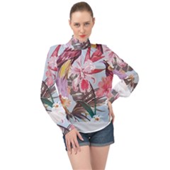 Tropical T- Shirt Tropical Sublime Floral T- Shirt High Neck Long Sleeve Chiffon Top by maxcute