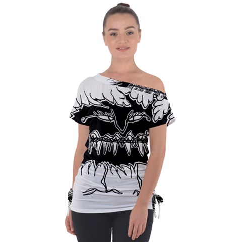 Creepy Black Monster Sketchy Style Drawing Off Shoulder Tie-up Tee by dflcprintsclothing