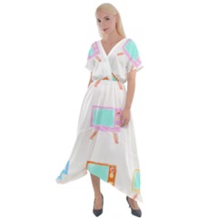 Vintage Retro T- Shirt Retro T V Clicks T- Shirt Cross Front Sharkbite Hem Maxi Dress