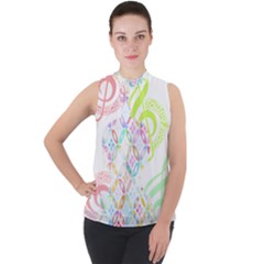 Violin T- Shirt Violin Music Silhouette Art Stained Glass Pattern T- Shirt Mock Neck Chiffon Sleeveless Top by maxcute