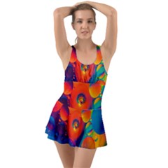 Colorfull Pattern Ruffle Top Dress Swimsuit