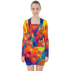 Colorfull Pattern V-neck Bodycon Long Sleeve Dress by artworkshop