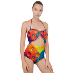 Colorfull Pattern Scallop Top Cut Out Swimsuit