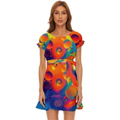 Colorfull Pattern Puff Sleeve Frill Dress by artworkshop