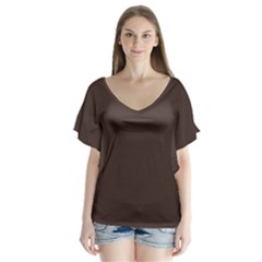 Mahogany Muse V-neck Flutter Sleeve Top by HWDesign