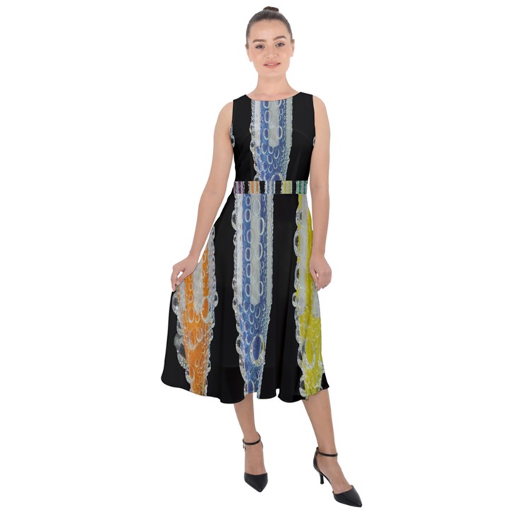 Pencil colorfull pattern Midi Tie-Back Chiffon Dress