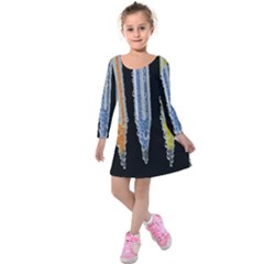 Pencil colorfull pattern Kids  Long Sleeve Velvet Dress