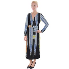 Pencil Colorfull Pattern Velvet Maxi Wrap Dress by artworkshop