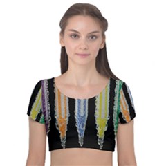 Pencil Colorfull Pattern Velvet Short Sleeve Crop Top  by artworkshop