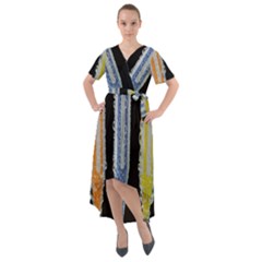 Pencil Colorfull Pattern Front Wrap High Low Dress by artworkshop