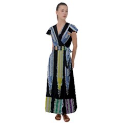 Pencil colorfull pattern Flutter Sleeve Maxi Dress