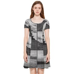 Coastal Sunset Black And White Scene Collage, Montevideo, Uruguay Inside Out Cap Sleeve Dress by dflcprintsclothing