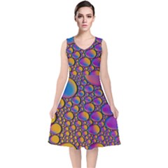 Bubble Color V-neck Midi Sleeveless Dress  by artworkshop