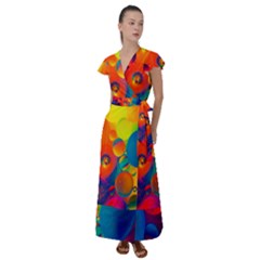 Colorfull Pattern Flutter Sleeve Maxi Dress