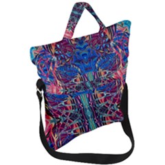 Cobalt Arabesque Fold Over Handle Tote Bag by kaleidomarblingart