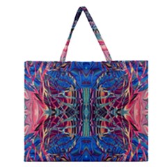 Cobalt Arabesque Zipper Large Tote Bag by kaleidomarblingart