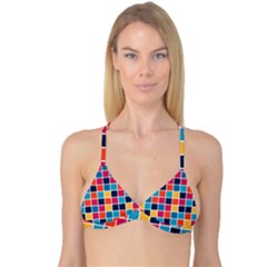 Square Plaid Checkered Pattern Reversible Tri Bikini Top by Ravend