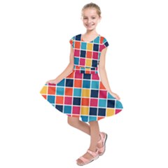 Square Plaid Checkered Pattern Kids  Short Sleeve Dress