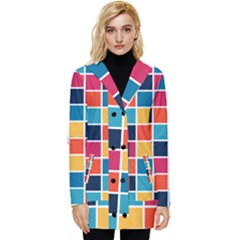 Square Plaid Checkered Pattern Button Up Hooded Coat  by Ravend