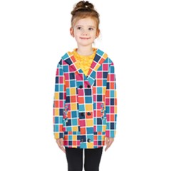 Square Plaid Checkered Pattern Kids  Double Breasted Button Coat by Ravend