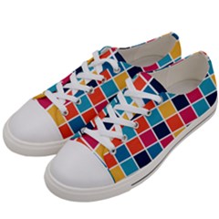 Square Plaid Checkered Pattern Men s Low Top Canvas Sneakers by Ravend