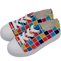 Square Plaid Checkered Pattern Kids  Low Top Canvas Sneakers by Ravend