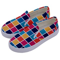 Square Plaid Checkered Pattern Kids  Canvas Slip Ons by Ravend