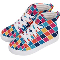 Square Plaid Checkered Pattern Kids  Hi-top Skate Sneakers by Ravend