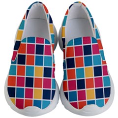 Square Plaid Checkered Pattern Kids Lightweight Slip Ons by Ravend