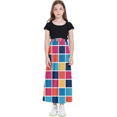 Square Plaid Checkered Pattern Kids  Flared Maxi Skirt by Ravend