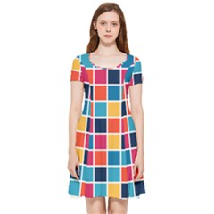 Square Plaid Checkered Pattern Inside Out Cap Sleeve Dress by Ravend