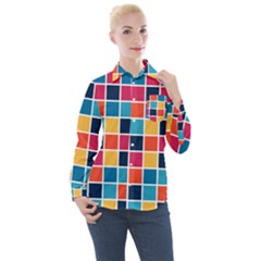 Square Plaid Checkered Pattern Women s Long Sleeve Pocket Shirt