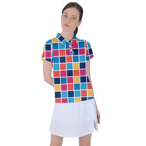 Square Plaid Checkered Pattern Women s Polo Tee by Ravend