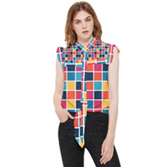 Square Plaid Checkered Pattern Frill Detail Shirt