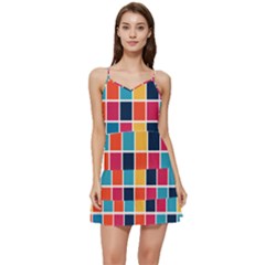 Square Plaid Checkered Pattern Short Frill Dress by Ravend