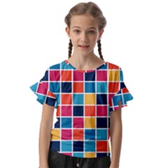Square Plaid Checkered Pattern Kids  Cut Out Flutter Sleeves by Ravend