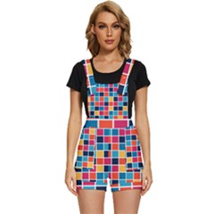 Square Plaid Checkered Pattern Short Overalls by Ravend