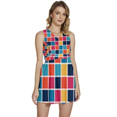 Square Plaid Checkered Pattern Sleeveless High Waist Mini Dress by Ravend