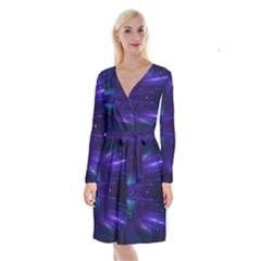 Abstract Colorful Pattern Design Long Sleeve Velvet Front Wrap Dress
