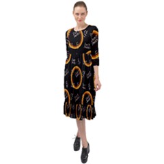 Abstract Pattern Background Ruffle End Midi Chiffon Dress by Ravend