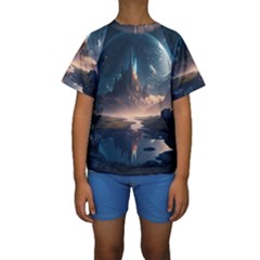 Space Planet Universe Galaxy Moon Kids  Short Sleeve Swimwear by Ravend