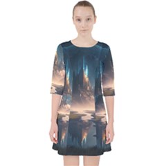 Space Planet Universe Galaxy Moon Quarter Sleeve Pocket Dress